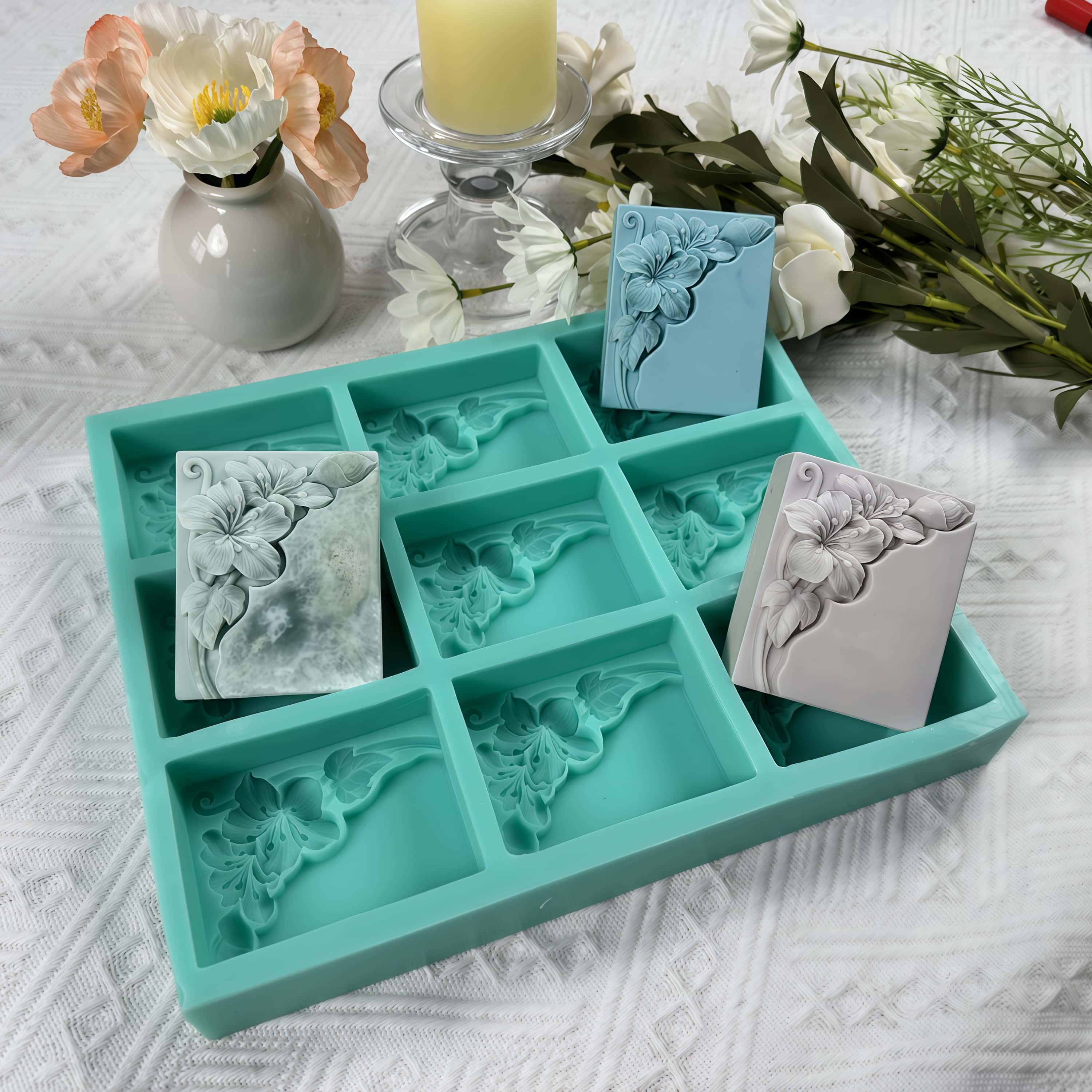 9 تجاويف قالب صابون زهرة التنغ - مراجعة Soap Making Books وسعره